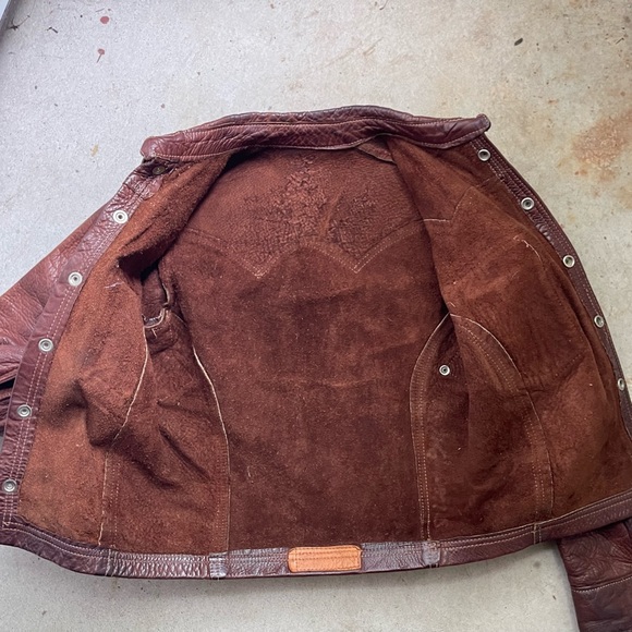 Vintage East West Musical Instruments Leather Jacket 60s 70s Rocker XS Brown - Picture 15 of 16